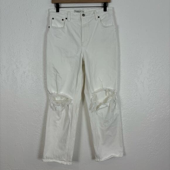Abercrombie & Fitch White 90s Straight Ultra High Rise Size 29/8 Extra Short - Picture 1 of 4